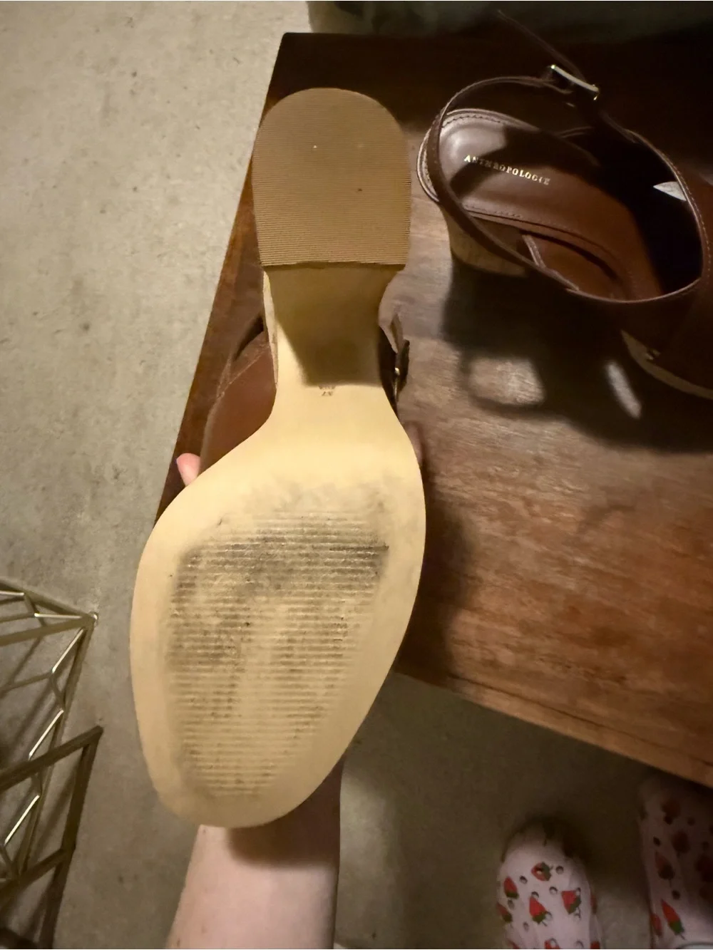 Anthropologie Cross-strap Woven Platform Sandals Cork Brown Sz 37